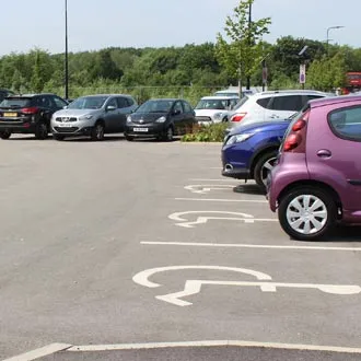 Car park bays with disabled parking markings